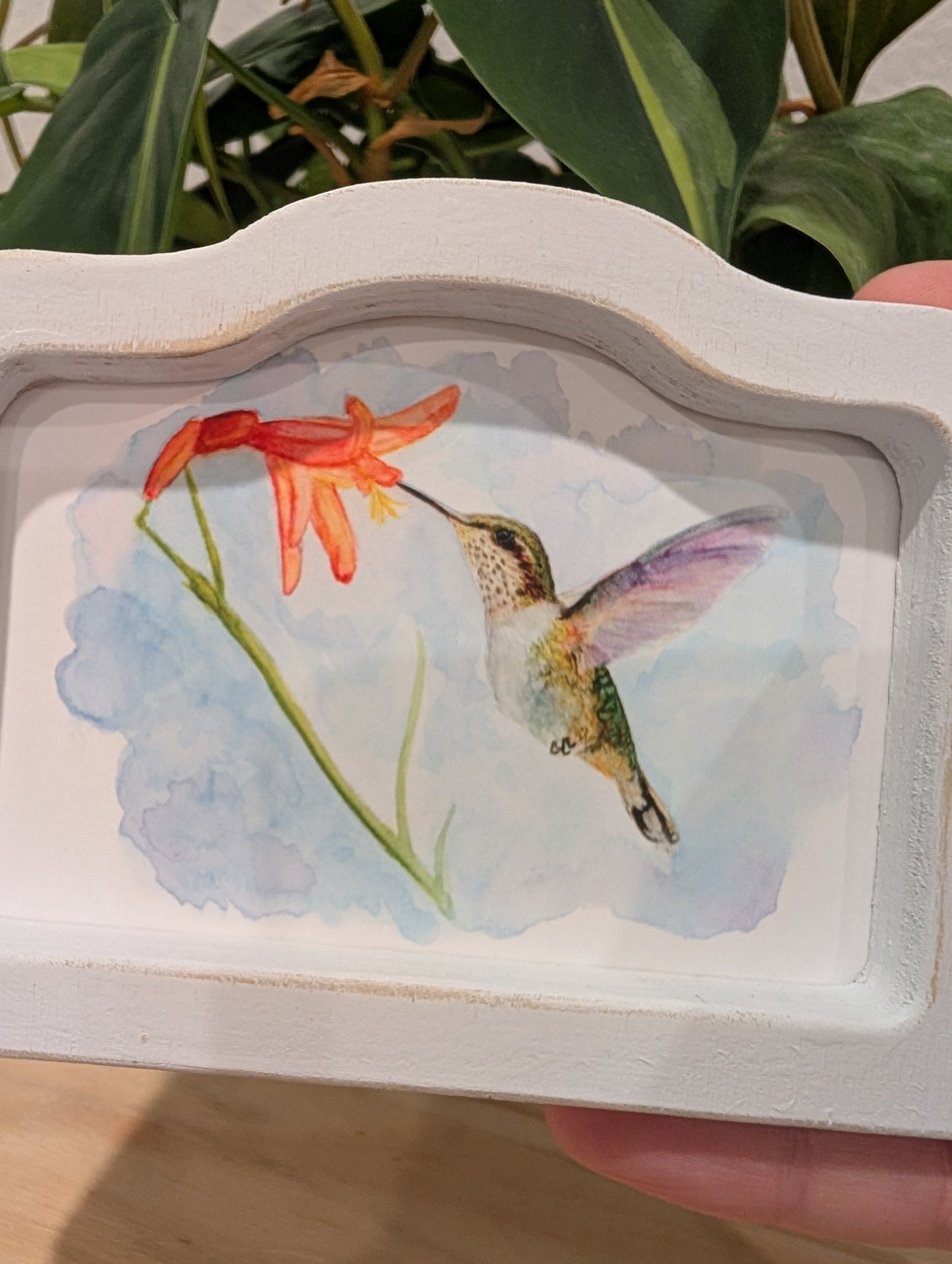 Mini Hummingbird Art Print - Wood Arch Frame - Lora Cavallin Art