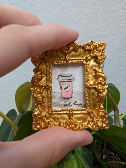 Mini Pink Coffee Cup Painting - Original Watercolor Art by Lora Cavallin