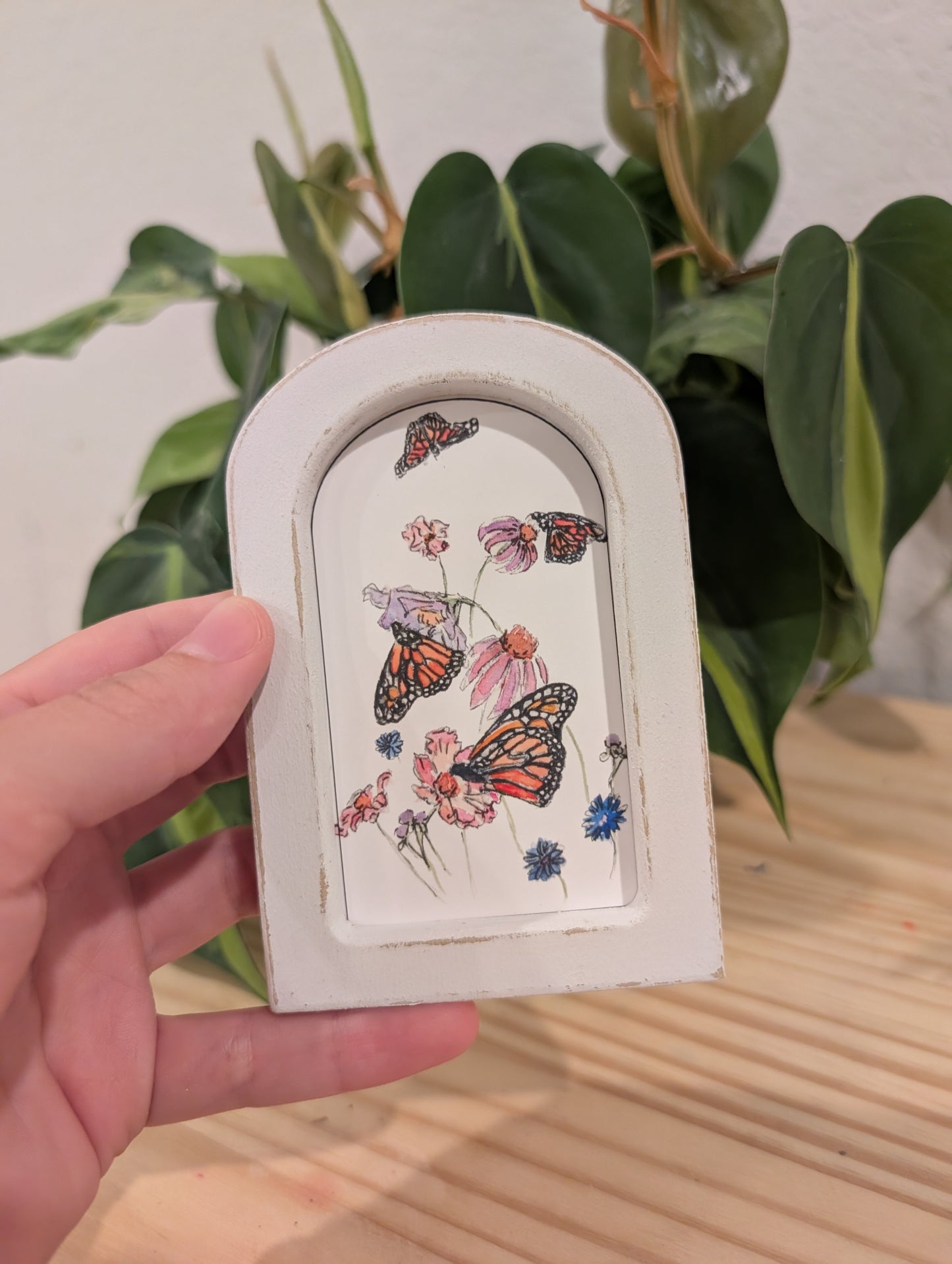 Mini Butterflies and Flowers Print - Wood Arch Frame - Lora Cavallin Art