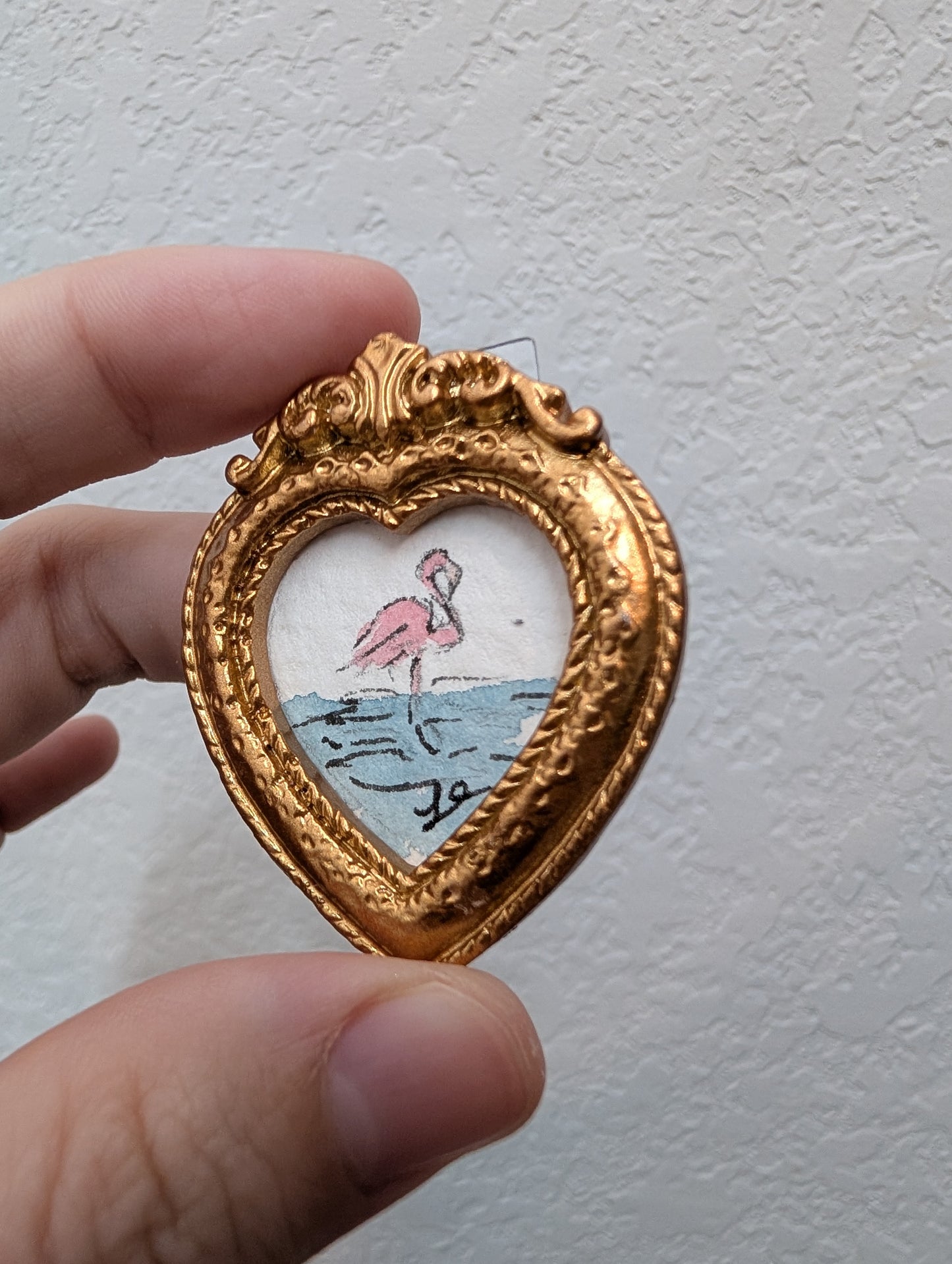 Mini Flamingo Painting - Tiny Original Watercolor Art by Lora Cavallin