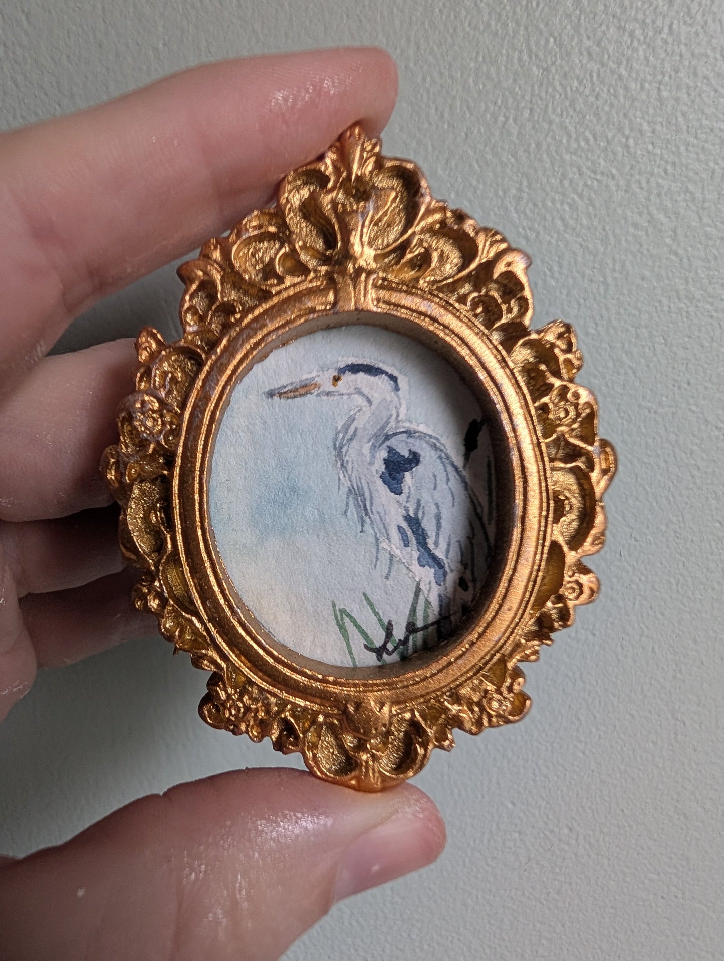 Mini Blue Heron Painting - Original Watercolor Art by Lora Cavallin