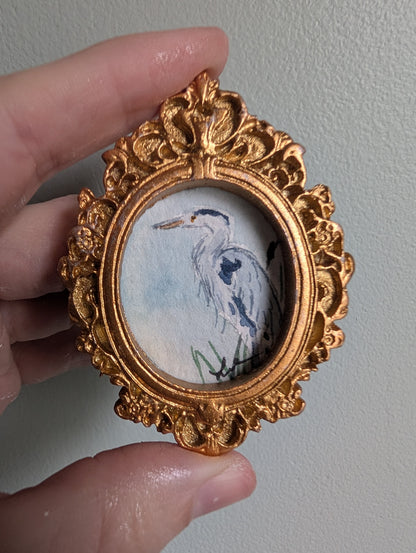 Mini Blue Heron Painting - Original Watercolor Art by Lora Cavallin