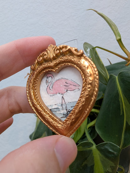 Mini Flamingo Painting - Original Watercolor Art by Lora Cavallin