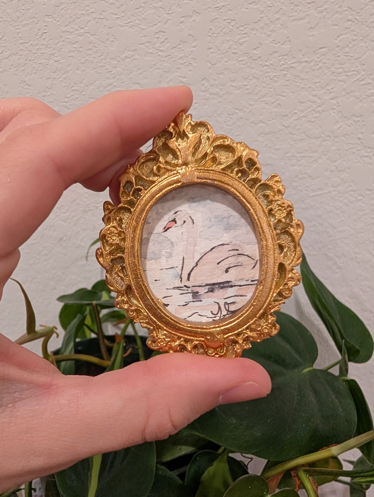 Mini Swan Painting - Original Watercolor Art by Lora Cavallin