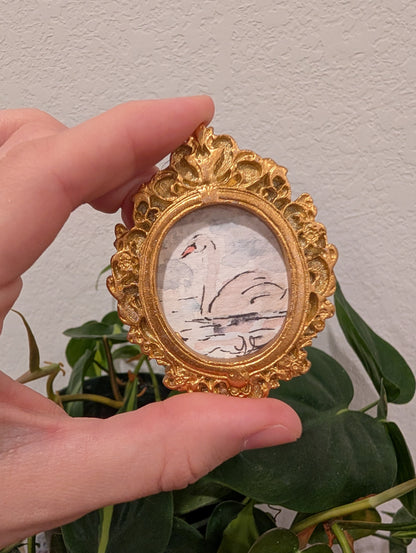 Mini Swan Painting - Original Watercolor Art by Lora Cavallin
