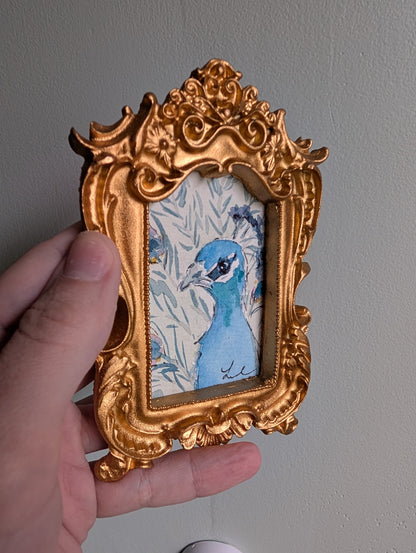 Mini Peacock Painting - Original Watercolor Art by Lora Cavallin