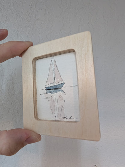 Mini Sailboat Painting - Original Watercolor Art by Lora Cavallin
