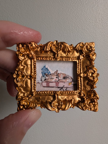 Mini Sleeping Cat Painting - Original Watercolor Art by Lora Cavallin