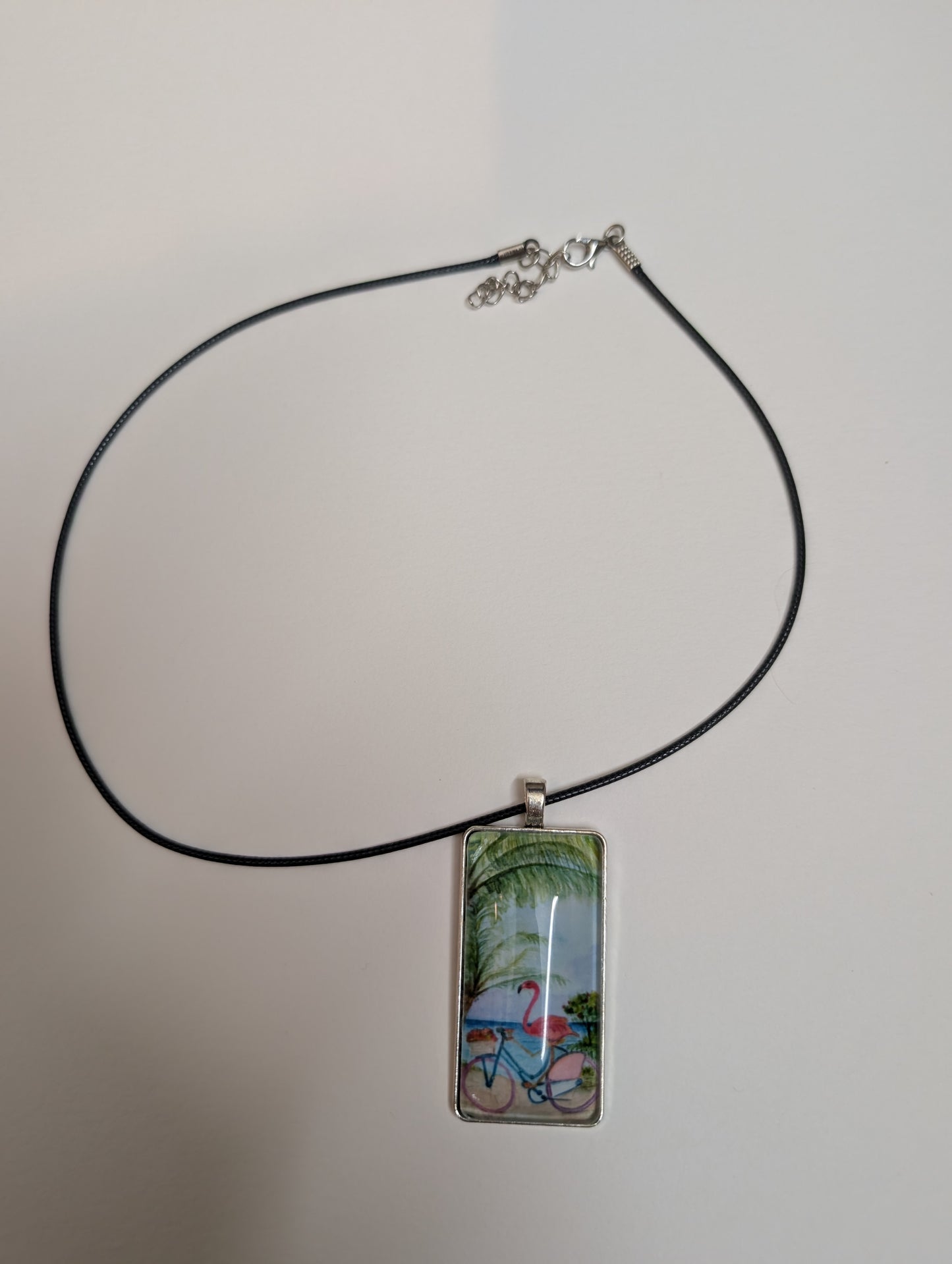 Flamingo on Bike Pendant Necklace - Lora Cavallin Art