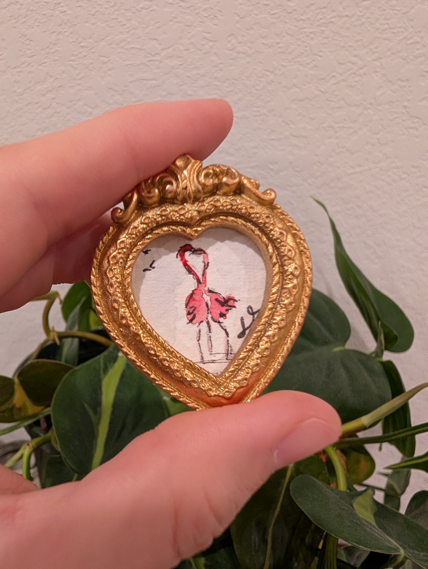 Mini Flamingos in Love Painting - Original Watercolor Art by Lora Cavallin