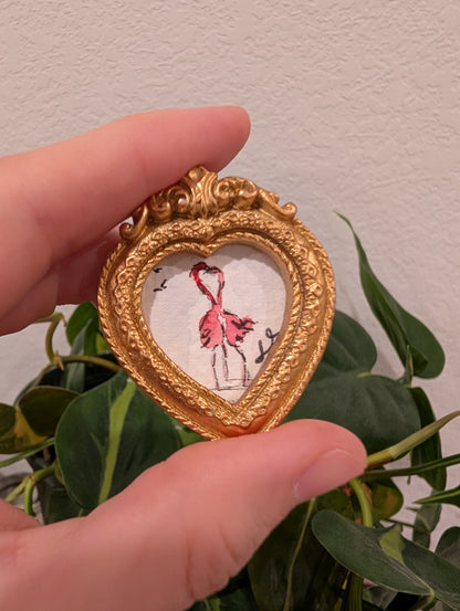 Mini Flamingos in Love Painting - Original Watercolor Art by Lora Cavallin