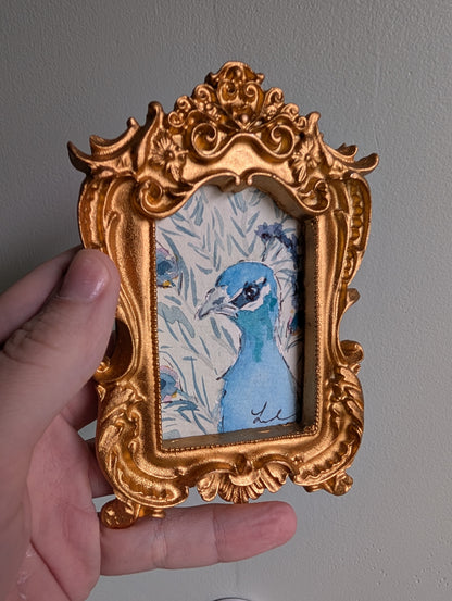 Mini Peacock Painting - Original Watercolor Art by Lora Cavallin
