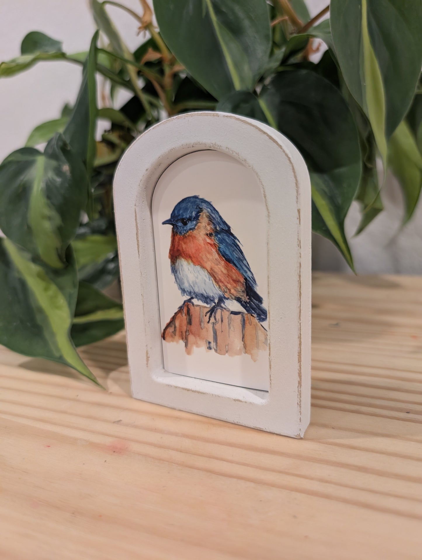 Mini Bluebird Art Print - Wood Arch Frame - Lora Cavallin Art