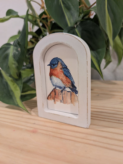 Mini Bluebird Art Print - Wood Arch Frame - Lora Cavallin Art