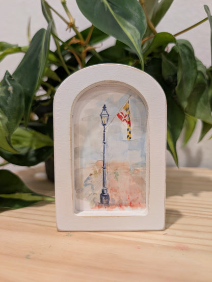 Mini Maryland Flag Art Print - Wood Arch Frame - Lora Cavallin Art