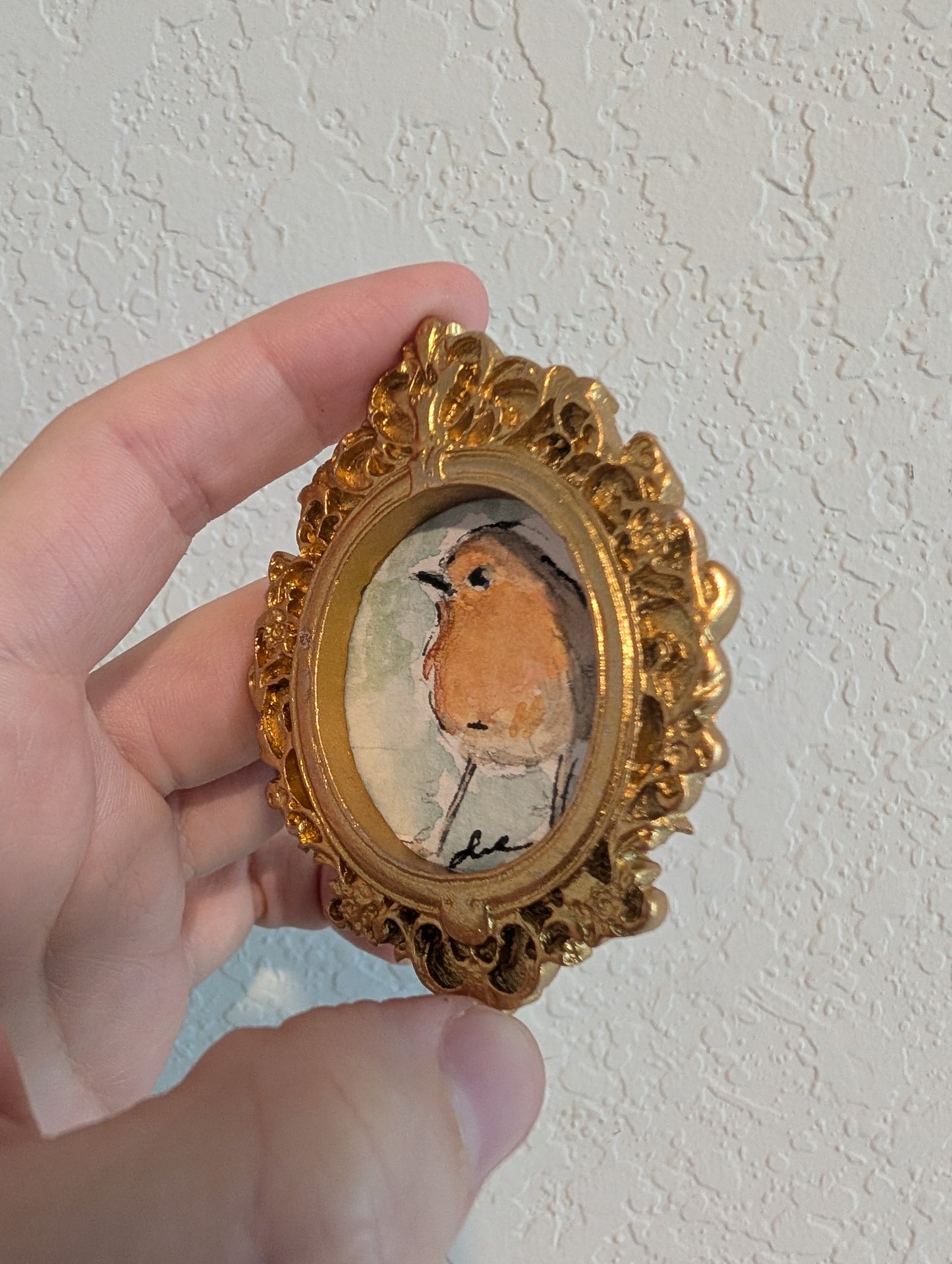 Mini Robin Bird Painting - Original Watercolor Art by Lora Cavallin