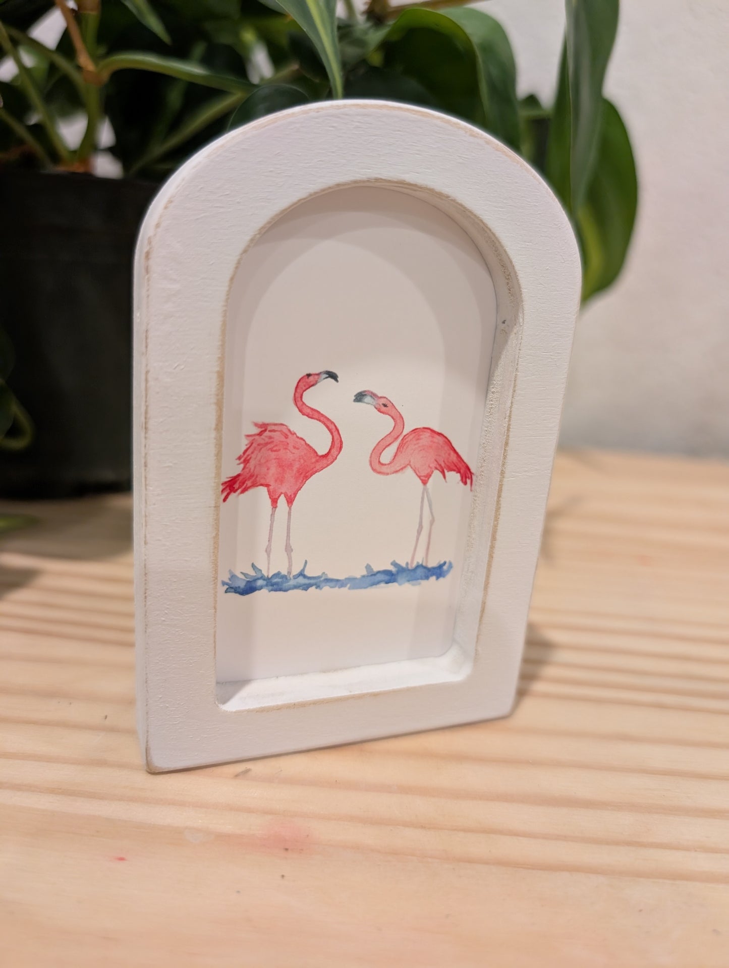 Mini Flamingo Dance Art Print - Wood Arch Frame - Lora Cavallin Art