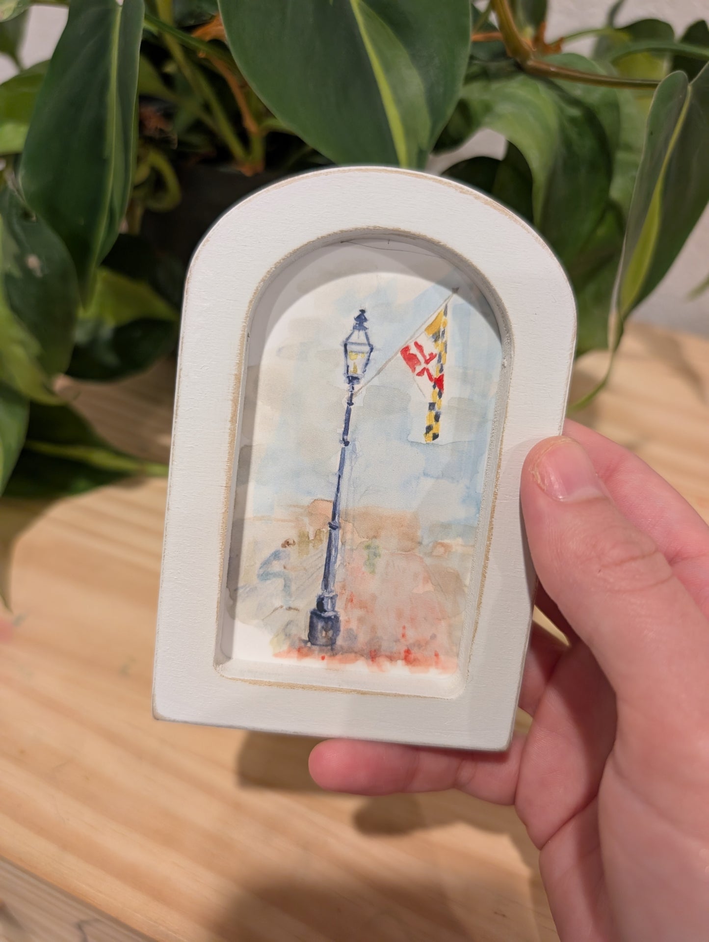 Mini Maryland Flag Art Print - Wood Arch Frame - Lora Cavallin Art