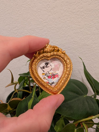 Mini Chickadee Bird on Teacup Painting - Original Watercolor Art by Lora Cavallin