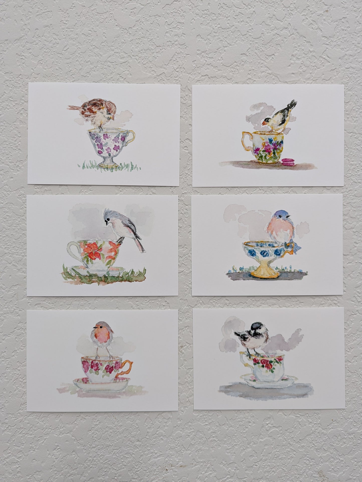 Six Bird and Teacup Art Prints