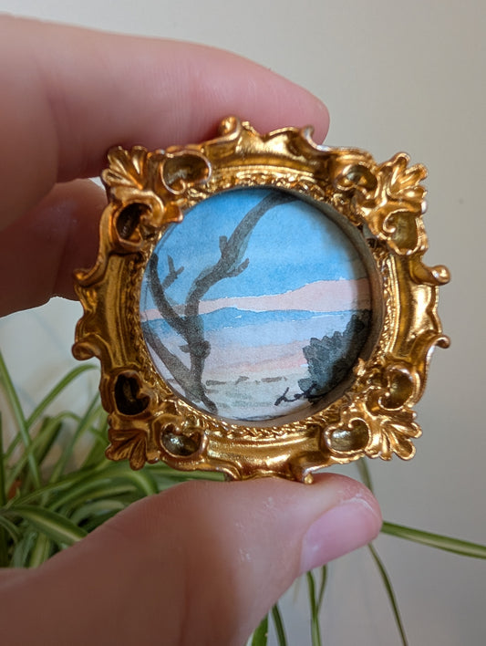 Mini Landscape Painting - Original Watercolor Art by Lora Cavallin