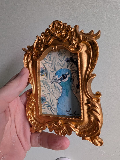 Mini Peacock Painting - Original Watercolor Art by Lora Cavallin