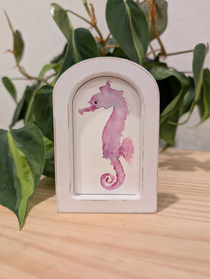Mini Seahorse Art Print - Wood Arch Frame - Lora Cavallin Art