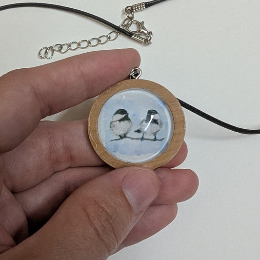 Chickadee Birds Pendant Necklace - Lora Cavallin Art