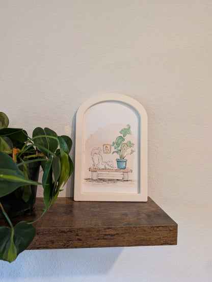 Comfy Cat Stretching - Large Arched Framed Print