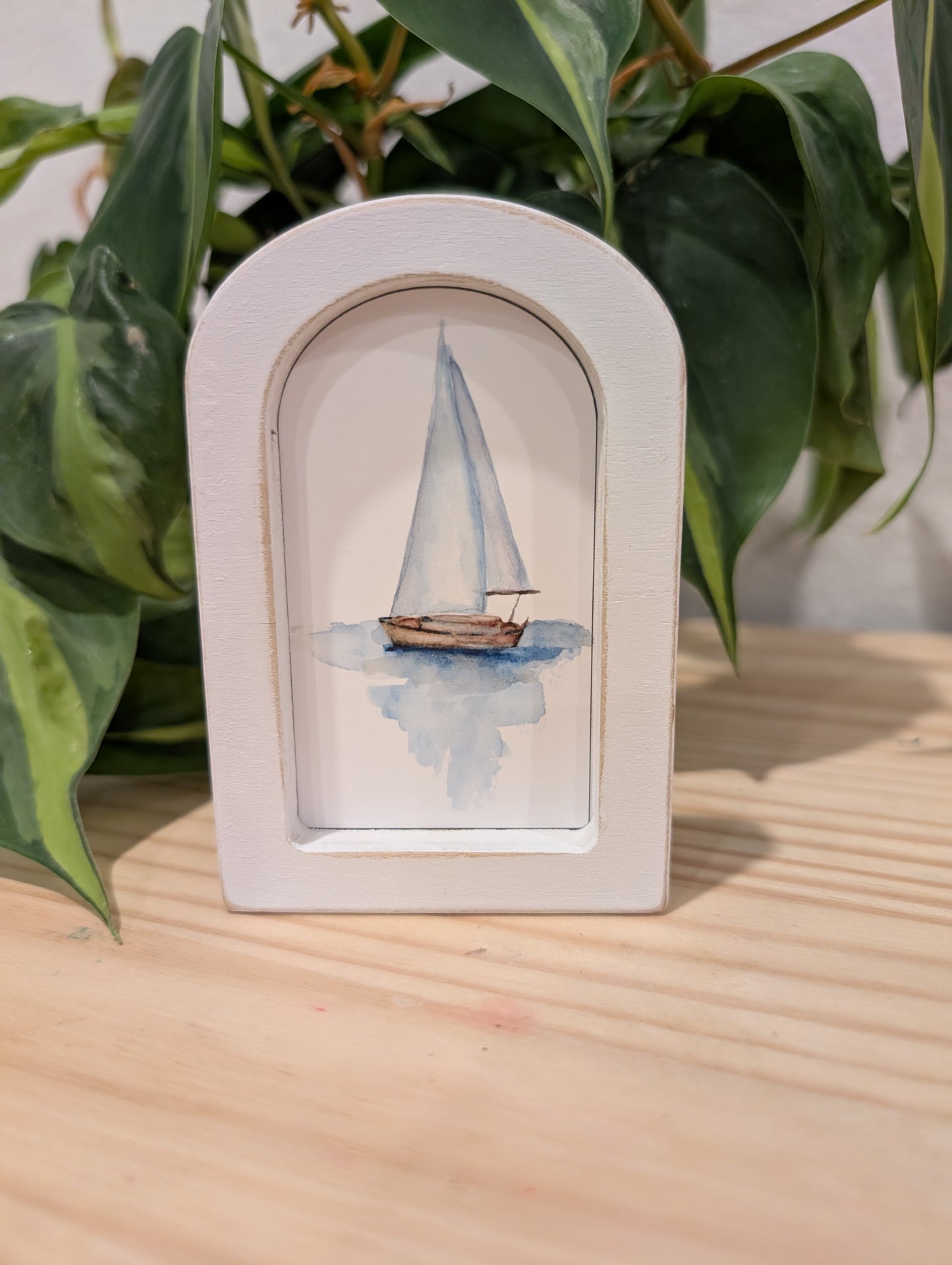 Mini Sailboat Art Print - Wood Arch Frame - Lora Cavallin Art