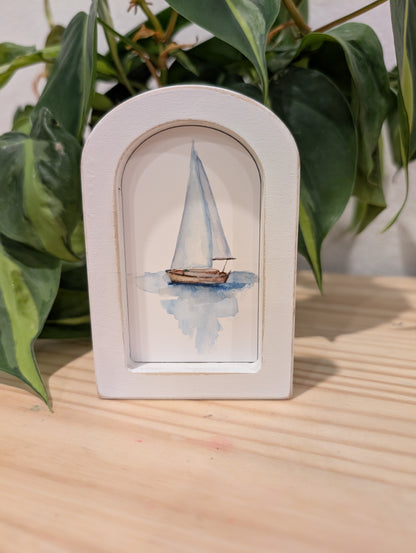 Mini Sailboat Art Print - Wood Arch Frame - Lora Cavallin Art