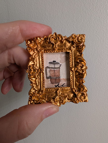 Mini French Press Coffee Maker Painting - Original Watercolor Art by Lora Cavallin