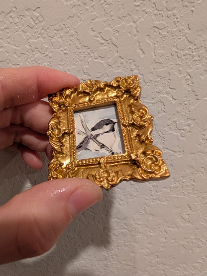 Mini Chickadee Bird Painting - Original Watercolor Art by Lora Cavallin