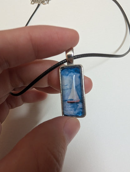 Sailboat at Night Pendant Necklace - Lora Cavallin Art