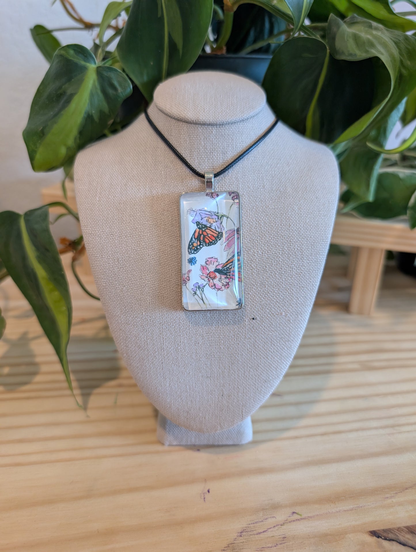 Butterfly and Flowers Pendant Necklace