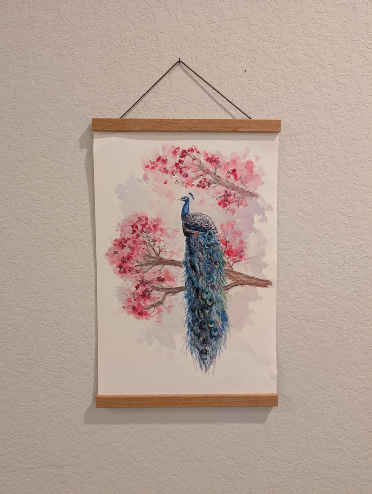 Pair Peacock Art Prints - Canvas Prints - With Hanging Poster Frames - 11" wide x 17" tall