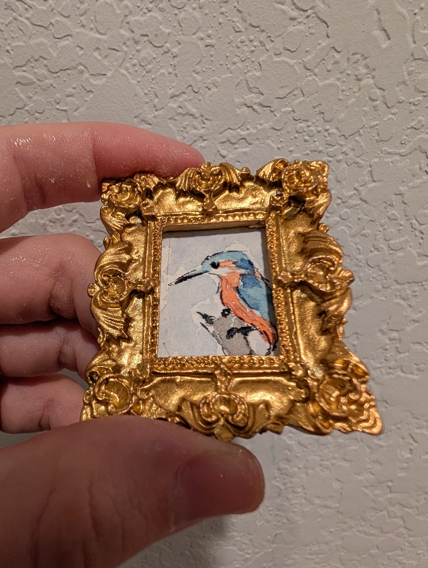 Mini Kingfisher Painting - Original Watercolor Art by Lora Cavallin