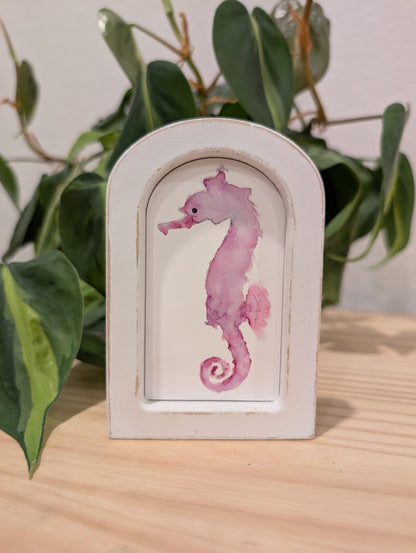 Mini Seahorse Art Print - Wood Arch Frame - Lora Cavallin Art