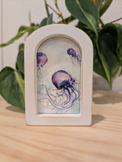 Mini Jellyfish Art Print - Wood Arch Frame - Lora Cavallin Art