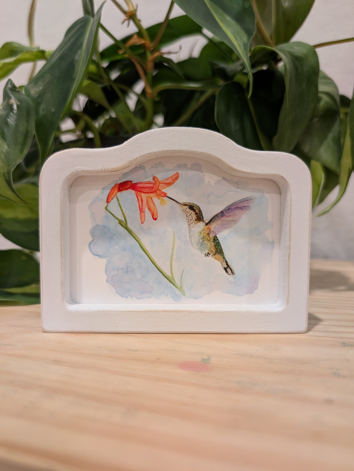 Mini Hummingbird Art Print - Wood Arch Frame - Lora Cavallin Art