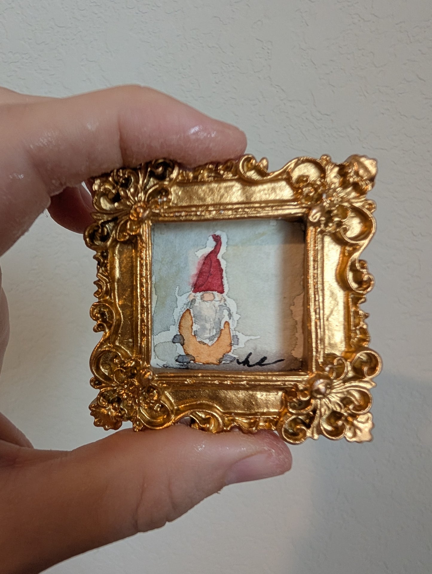 Mini Gnome Tomte Painting - Original Watercolor Art by Lora Cavallin
