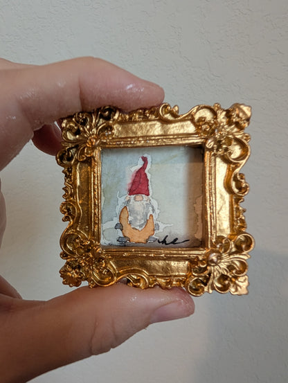 Mini Gnome Tomte Painting - Original Watercolor Art by Lora Cavallin