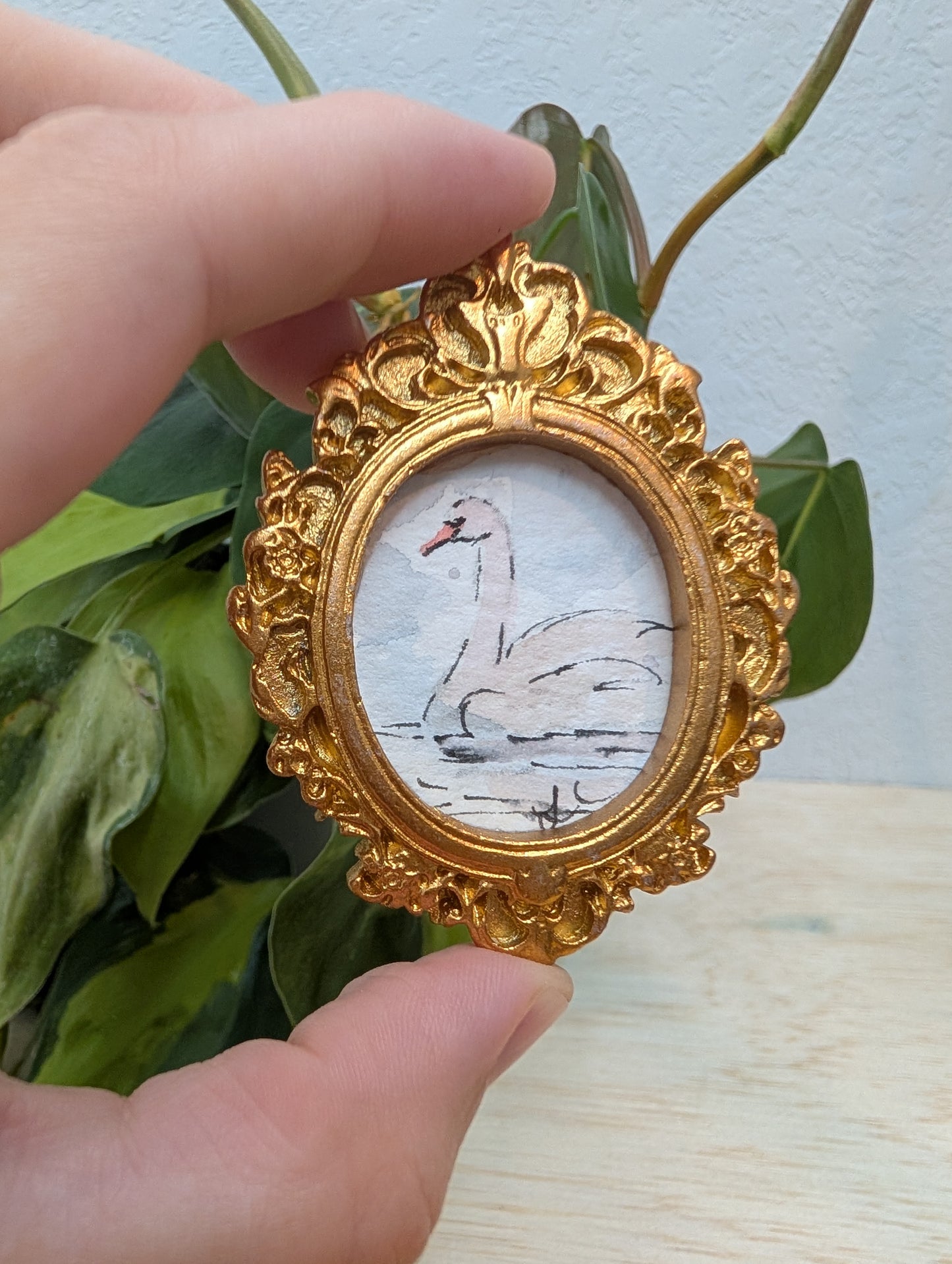 Mini Swan Painting - Original Watercolor Art by Lora Cavallin