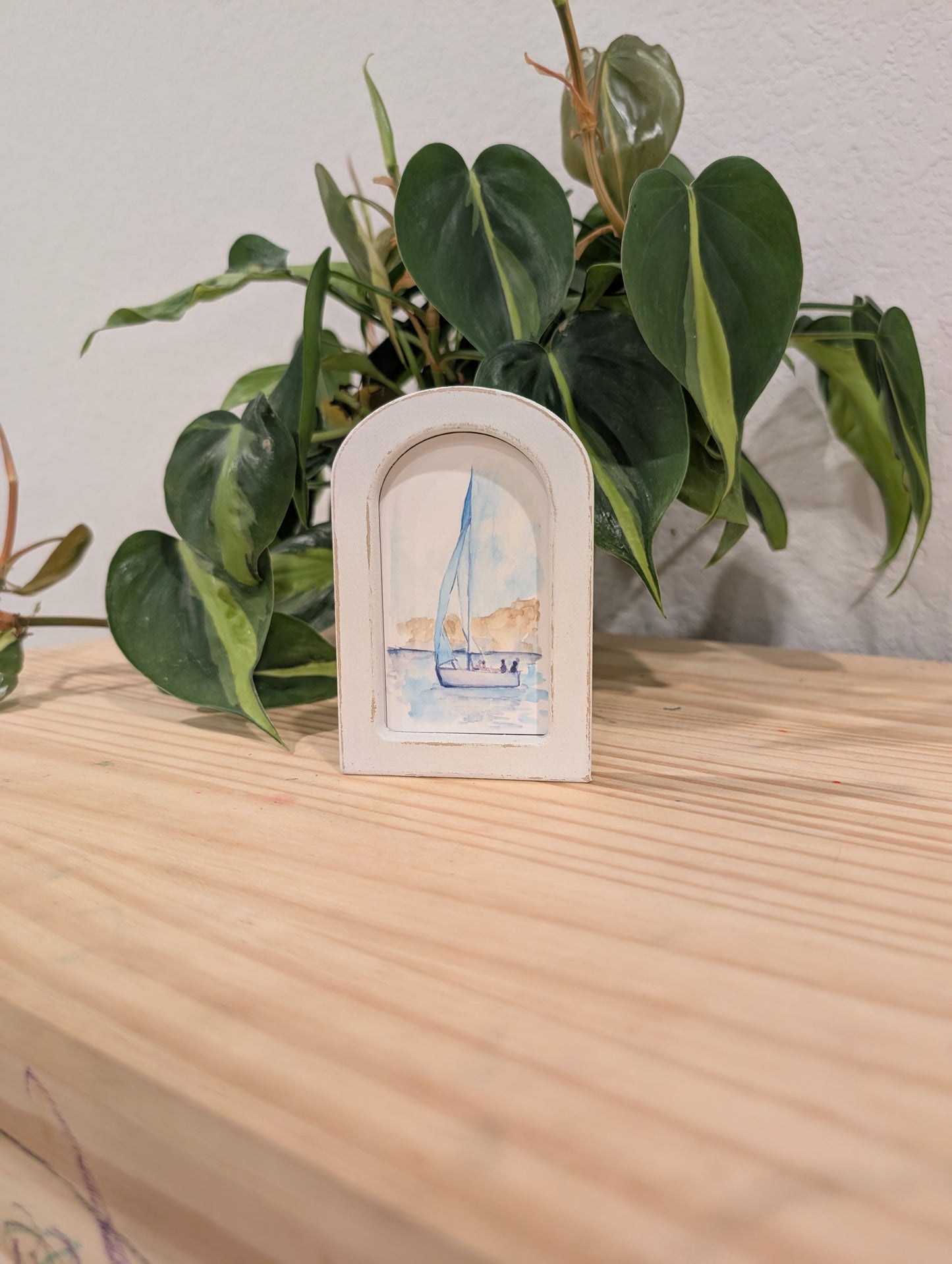 Mini Sailboat Art Print - Wood Arch Frame - Lora Cavallin Art