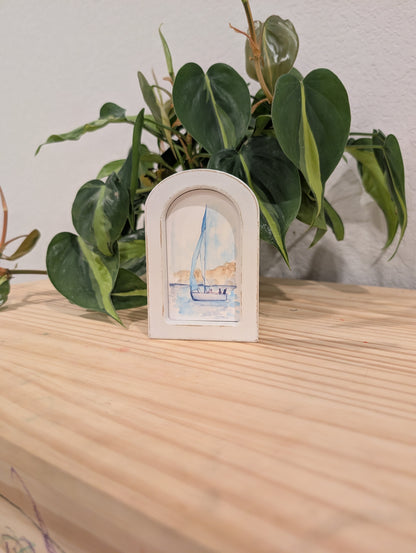 Mini Sailboat Art Print - Wood Arch Frame - Lora Cavallin Art