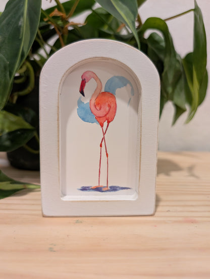 Mini Flamingo Art Print - Wood Arch Frame - Lora Cavallin Art
