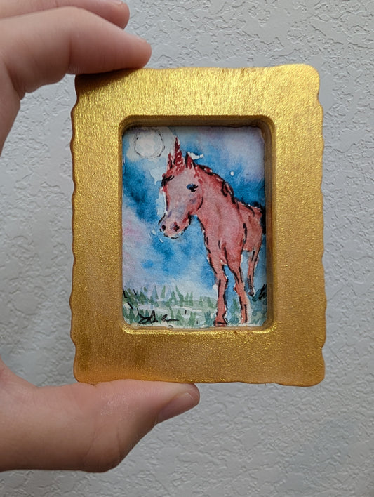 Mini Unicorn Painting - Original Watercolor Art by Lora Cavallin