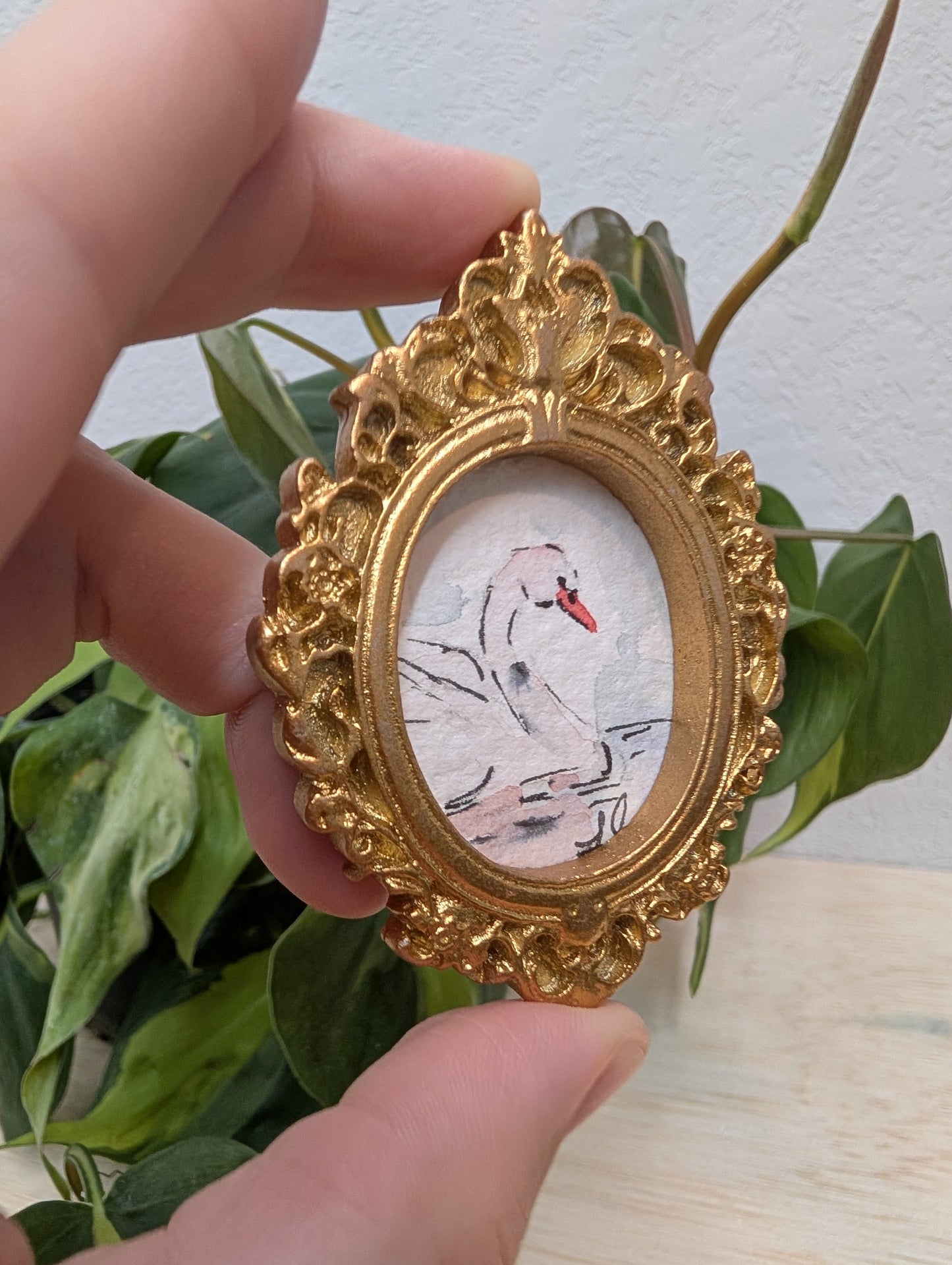 Mini Swan Painting - Original Watercolor Art by Lora Cavallin