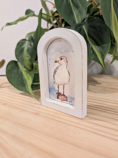 Mini Seagull Art Print - Wood Arch Frame - Lora Cavallin Art