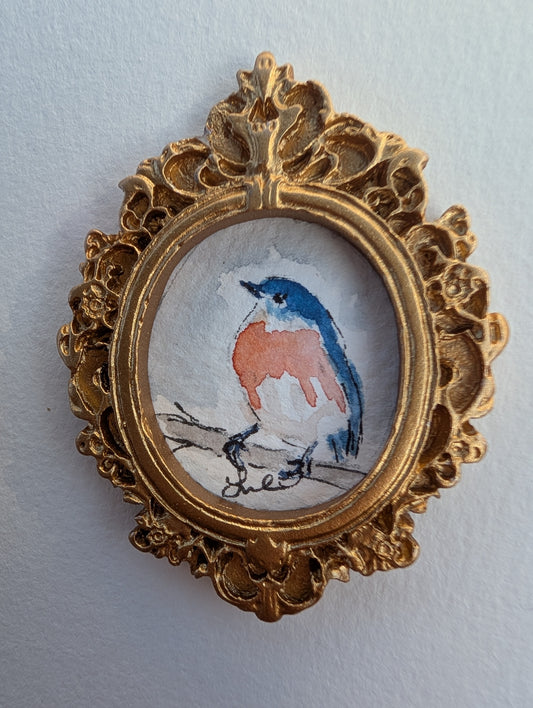 Mini Bluebird Painting - Original Watercolor Art by Lora Cavallin